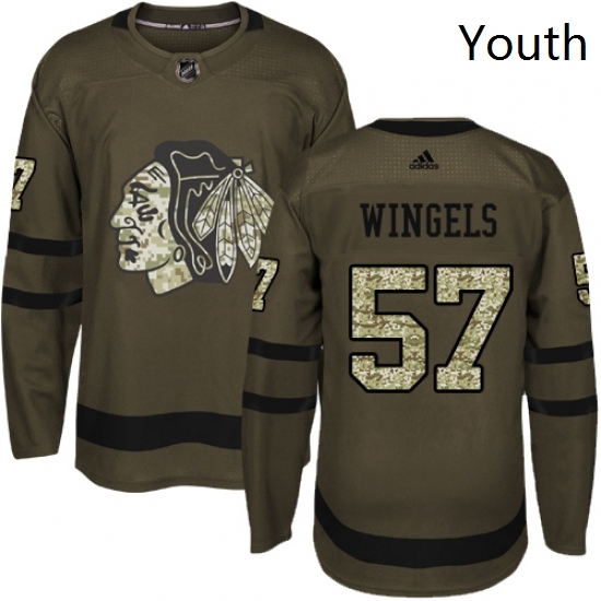Youth Adidas Chicago Blackhawks 57 Tommy Wingels Authentic Green Salute to Service NHL Jersey
